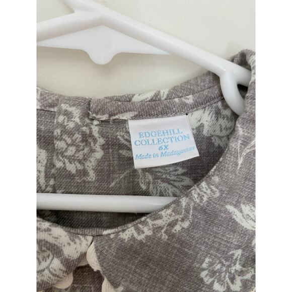Edgehill Collection Gray White 100% Cotton Preppy Smocked Dress 6X Girls EUC - Picture 4 of 7
